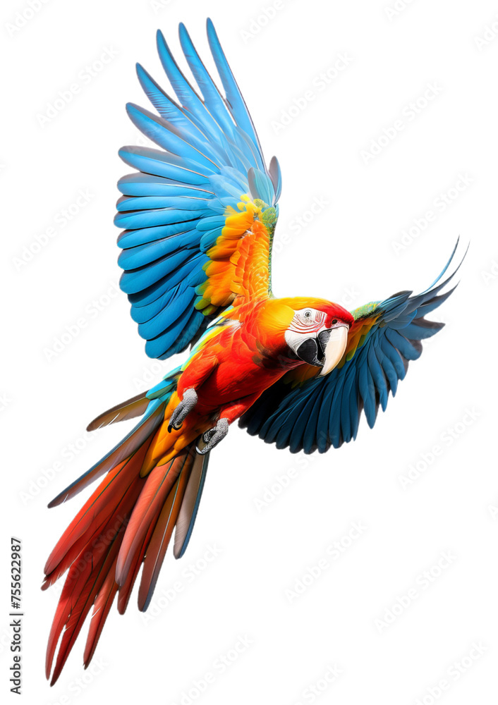Fototapeta premium Flaying parrot isolated on the transparent background