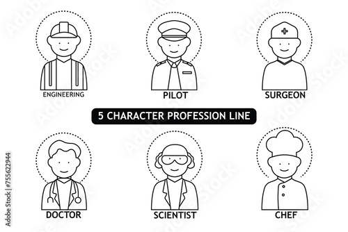 set of icons vector illustration concept line character profession job collection of simple and colored avatar symbols