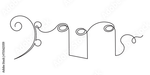 ass clef and notes one line art, hand drawn continuous contour outline.Love music composition concept,minimalist template melody art design.Editable stroke.Isolated.Vector illustration
