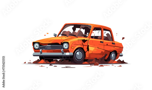 crashed destroyed generic car vector flat isolated illustration