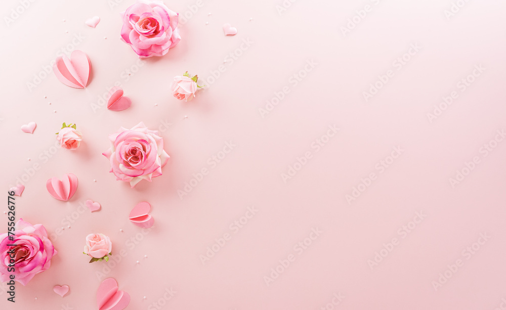 Happy Mother's day and Women's Day decoration concept made from flower on pastel background.