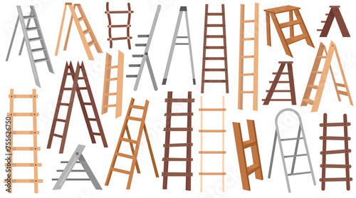 Metal, rope and wooden ladders different construction set tool for housework and housekeeping photo