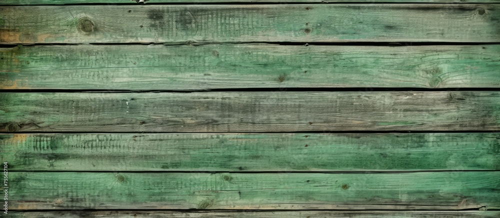 A weathered wooden wall showing signs of age, covered in horizontal planks of faded green paint. The green color has stained the wood, creating a worn and rustic appearance. A weathered wooden wall showing signs of age, covered in horizontal planks of faded green paint. The green color has stained the wood, creating a worn and rustic appearance.