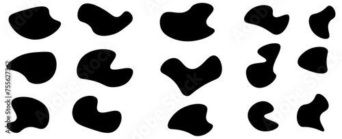 Black blob shapes, abstract organic forms, vector illustration. Modern blob shape design elements isolated on white background. Unique, artistic, creative, trendy, stylish, versatile, blobs set.