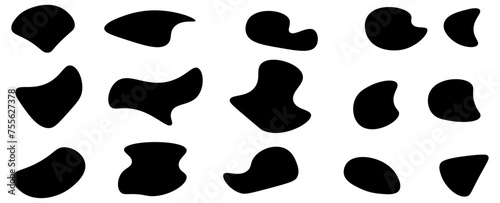 Black blob shapes, abstract organic forms, vector illustration. Modern blob shape design elements isolated on white background. Unique, artistic, creative, trendy, stylish, versatile, blobs set.