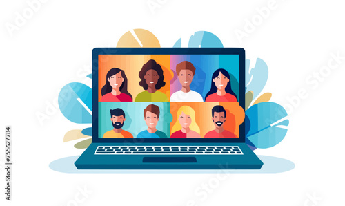 inclusive group of people on video call vector isolated vector style illustration
