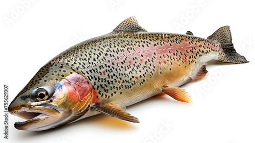 Fish with rainbow trout isolated against a white background and blank space for text or product, Generative AI.