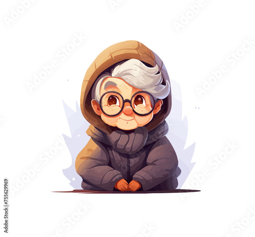 old woman waring cosy winter clothes isolated vector style on isolated background illustration