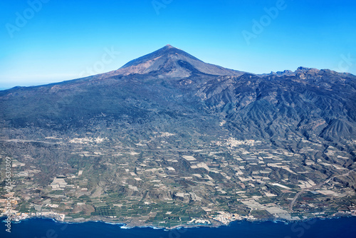 Aerial view of Volcano Teide, Island Tenerife, Canary Islands, Spain, Europe.