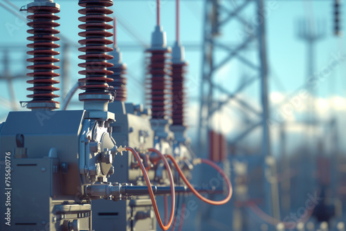 Electric substation with switchgear transmission transformers AI Generative photo