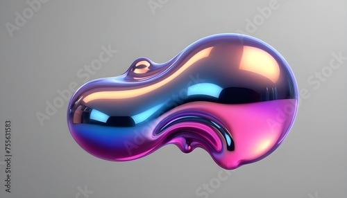 3d chrome neon fluid form liquid metallic shape on transparent png isolated background