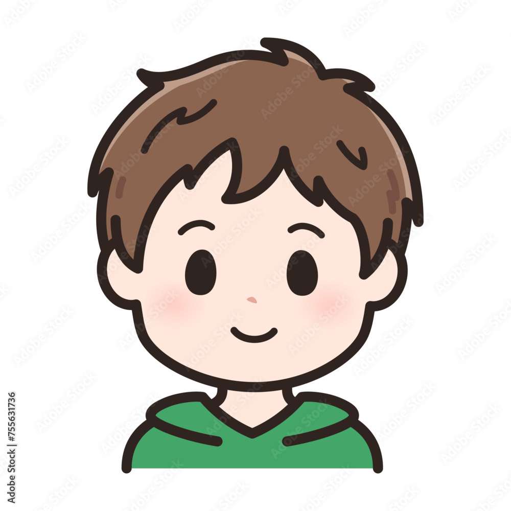 Obraz premium 普通の表情をした若い男性のイラスト