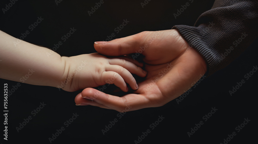 Newborn baby holding mother's hand--