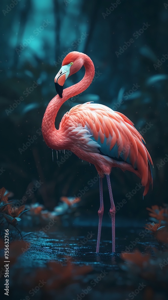 Obraz premium Flamingo bird animal outdoor scene ultra-detailed macro photography picture poster background