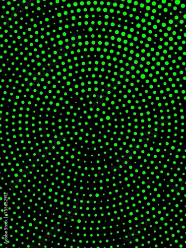 Many bright green 3d columns arranged in rows circular arrangement on a black background