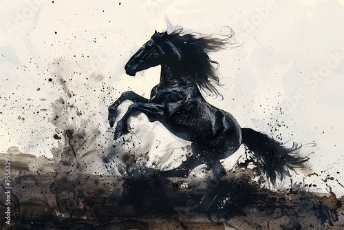 a black horse with long hair running © Andrei