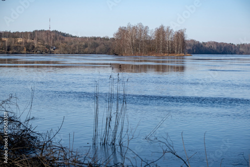 River Daugava near Jaunjelgava town in Latvia. Island in river