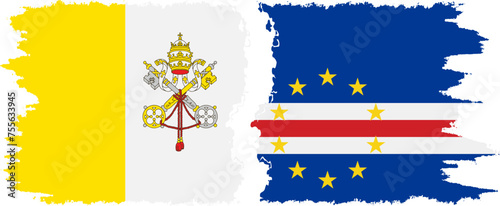 Cape Verde and Vatican grunge flags connection vector