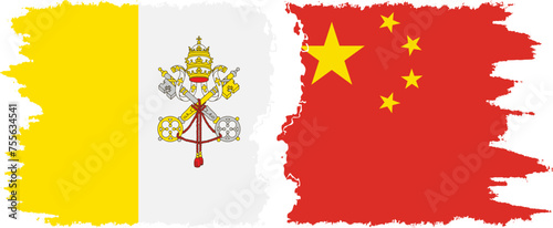China and Vatican grunge flags connection vector