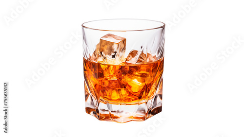 Glass of soda with ice cut out. Isolated glass of whiskey on transparent background