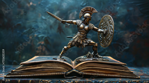  livro dobrado aberto de guerreiro espartano com espada erguida