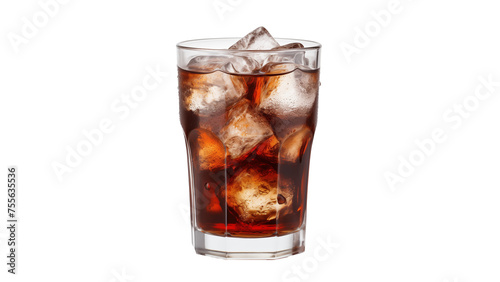 Glass of soda with ice cut out. Isolated glass of whiskey on transparent background