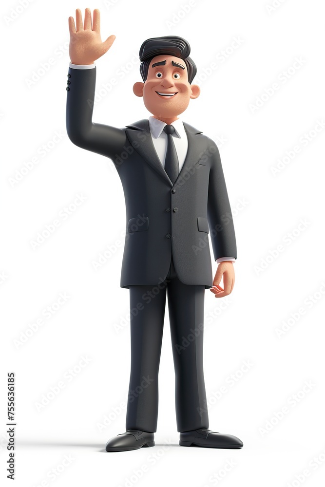 Businessman in Suit and Tie Waving