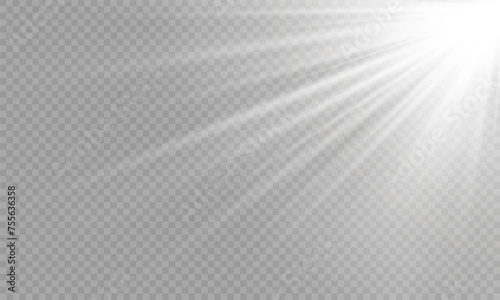 Light Vector with Sun Glare. Sun, Sunrays, and Glare in PNG Format. Gold Flare and Glare. 