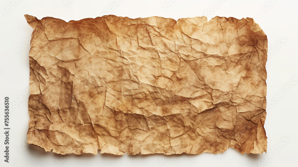 Old crumpled blank sheet of paper isolated