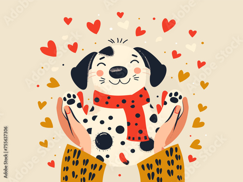 Happy dalmatian puppy being held in loving hands