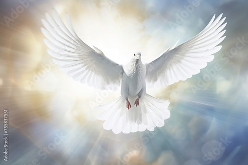 Concept for the International Day of Peace. White dove on the background of the world map in light colors
