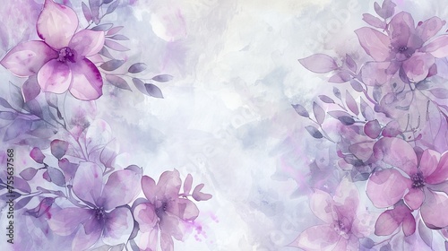 Abstract floral watercolor background with soft pink and purple hues.