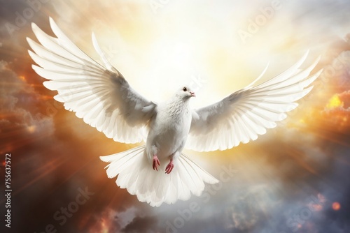 Concept for the International Day of Peace. White dove on the background of the world map in light colors