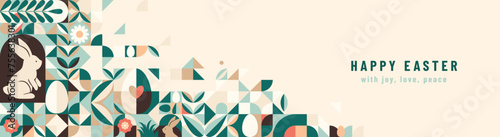 Happy Easter vector banner background. Modern geometric abstract style