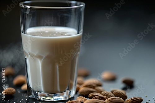 a glass of milk and almonds