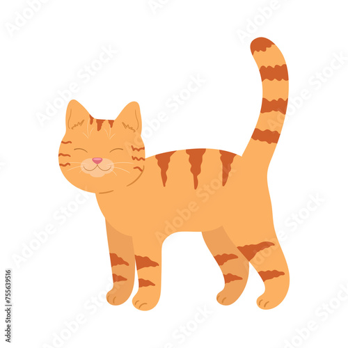 Cute hand drawn red tabby cat. Cartoon ginger cat. Vector illustration
