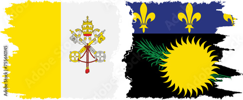 Guadeloupe and Vatican grunge flags connection vector