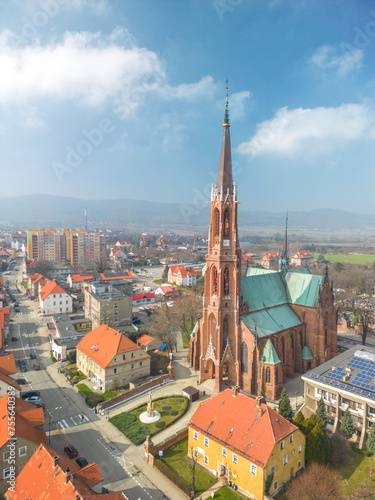 Panorama of the city of Bielawa in the Owl Mountains in Lower Silesia photo