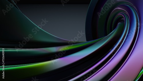 Metal Wave-like Plate Rainbow Reflection Contemporary Bezier Curve Elegant Modern 3D Rendering Abstract Background