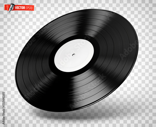 Vector realistic illustration of a vinyl record on a transparent background.