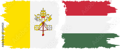Hungary and Vatican grunge flags connection vector