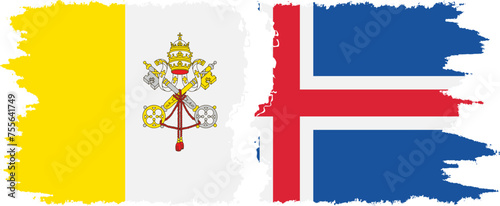 Iceland and Vatican grunge flags connection vector
