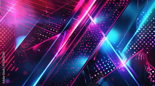 Futuristic geometric background with holographic elements and metallic shades in a cyberpunk style. photo
