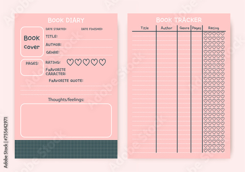 Book tracker template for fiction readers. Reading plan. Vector.