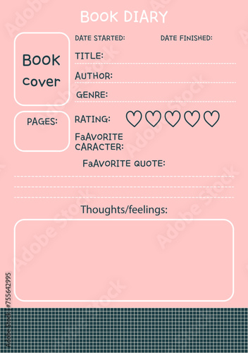 Book tracker template for fiction readers. Reading plan. Vector.
