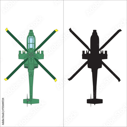 Beyaz zemin üzerinde helikopter. yan görünüm. renkli ve siyah. Vektör ve illüstrasyonu. Translation: Helicopter on white background. side view. colored and black. Vector and illustration