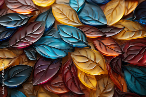 Colorful leaf pattern glass background image.