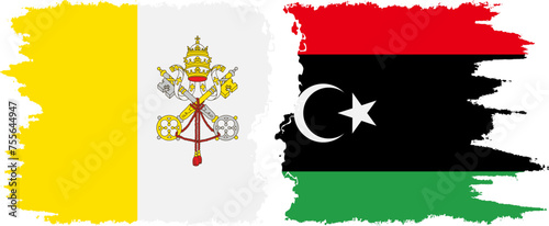 Libya and Vatican grunge flags connection vector