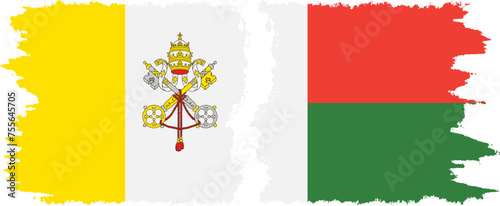 Madagascar and Vatican grunge flags connection vector