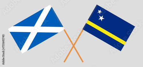 Crossed flags of Scotland and Country of Curacao. Official colors. Correct proportion